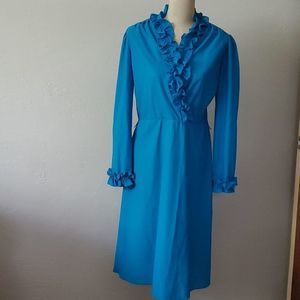 Vintage Elegant Blue Long Sleeve Dress